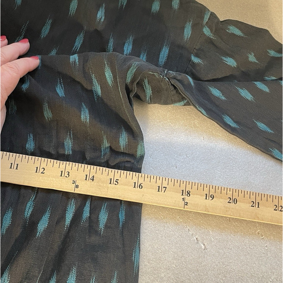Vintage 90s Las Manos Handwoven Dress Women Small Black Teal Cotton Modest Midi - Picture 11 of 12